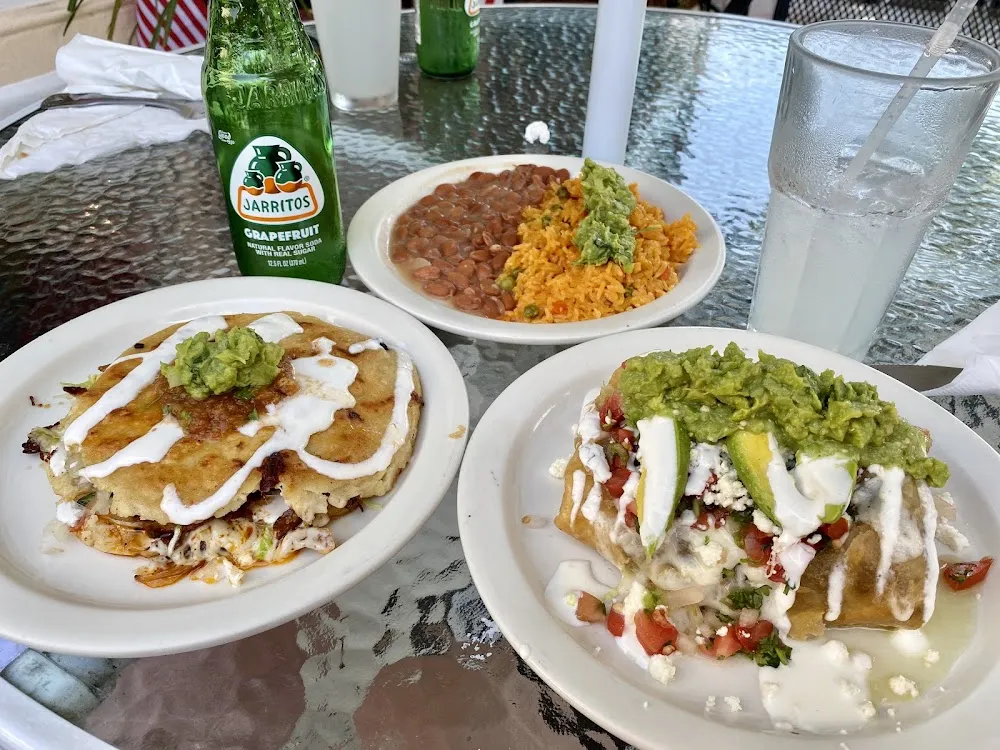 Gordita and Chimichanga with Grapefruit Soda Rice and Refried Beans